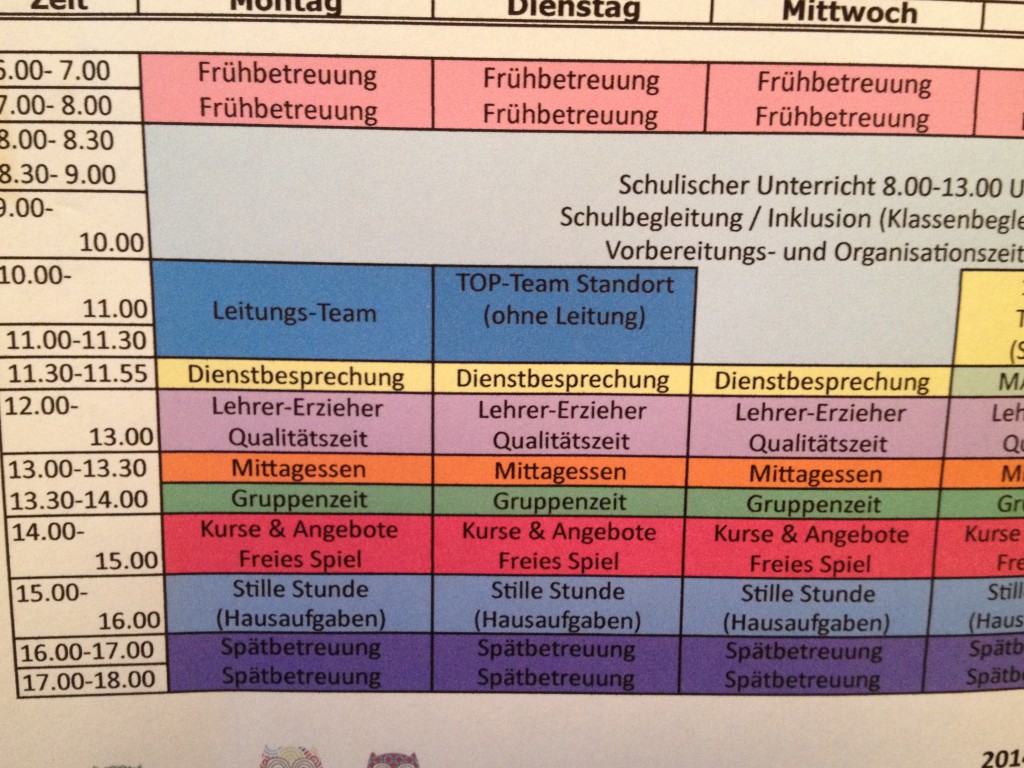 Wochenplan der Schule auf der Uhlenhorst
